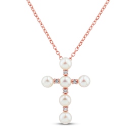 Freshwater Pearl & White Topaz Cross Necklace 10K Rose Gold 18&quot;