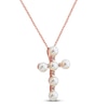 Thumbnail Image 2 of Freshwater Cultured Pearl & White Topaz Cross Necklace 10K Rose Gold 18&quot;