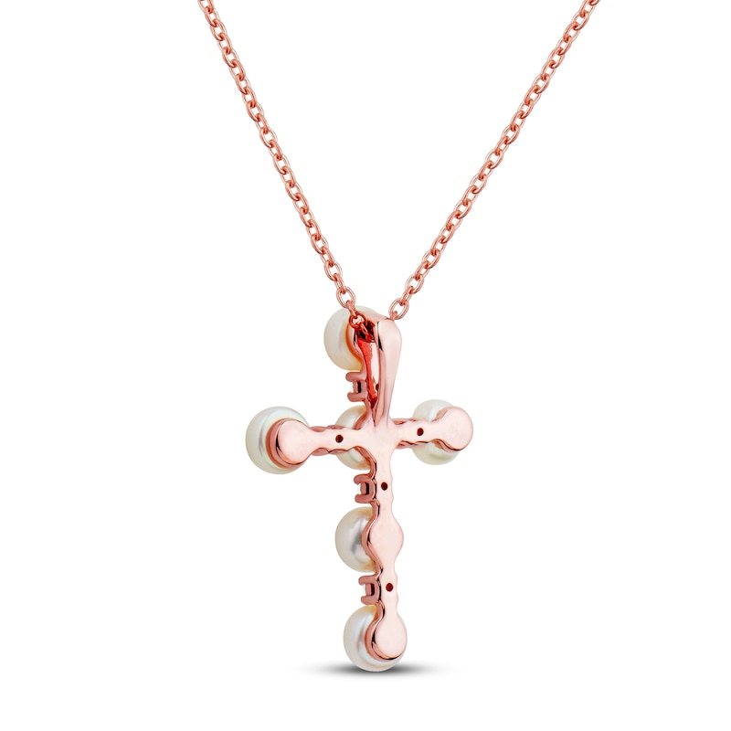 Main Image 3 of Freshwater Cultured Pearl & White Topaz Cross Necklace 10K Rose Gold 18&quot;
