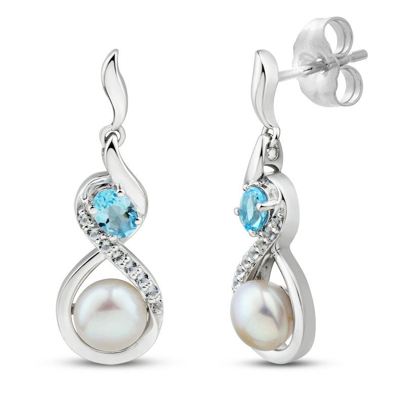 Main Image 1 of Freshwater Cultured Pearl & Topaz Earrings Sterling Silver