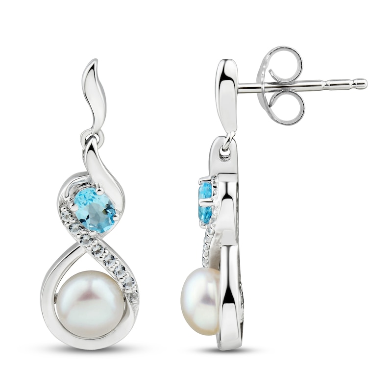 Freshwater Cultured Pearl & Topaz Earrings Sterling Silver