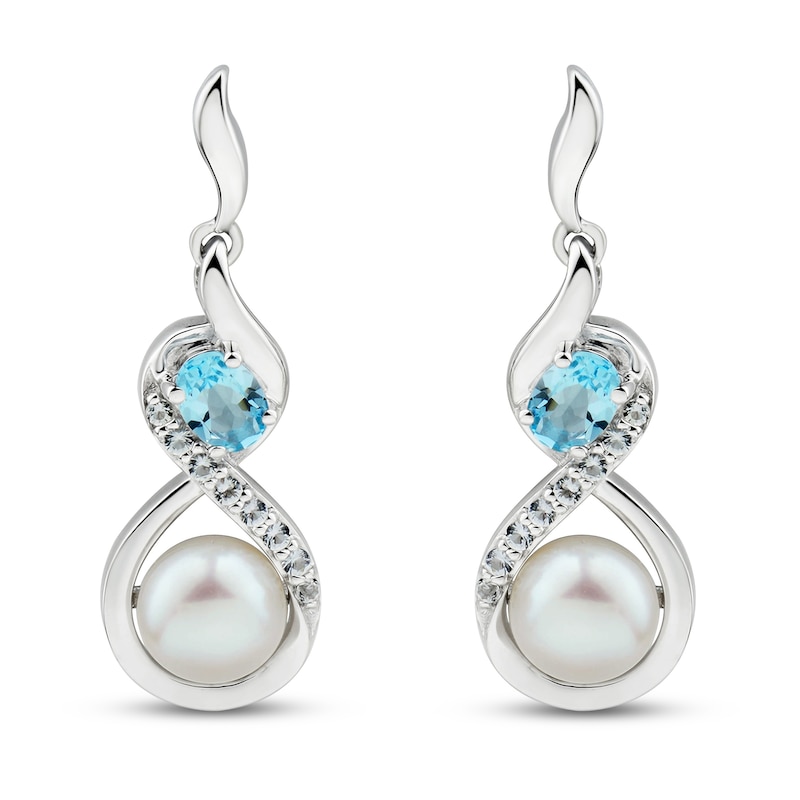 Freshwater Cultured Pearl & Topaz Earrings Sterling Silver