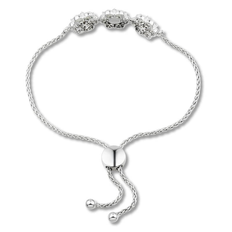 Platinum Sterling Silver White Sapphire Heart Clover Star Design Ankle Bracelet