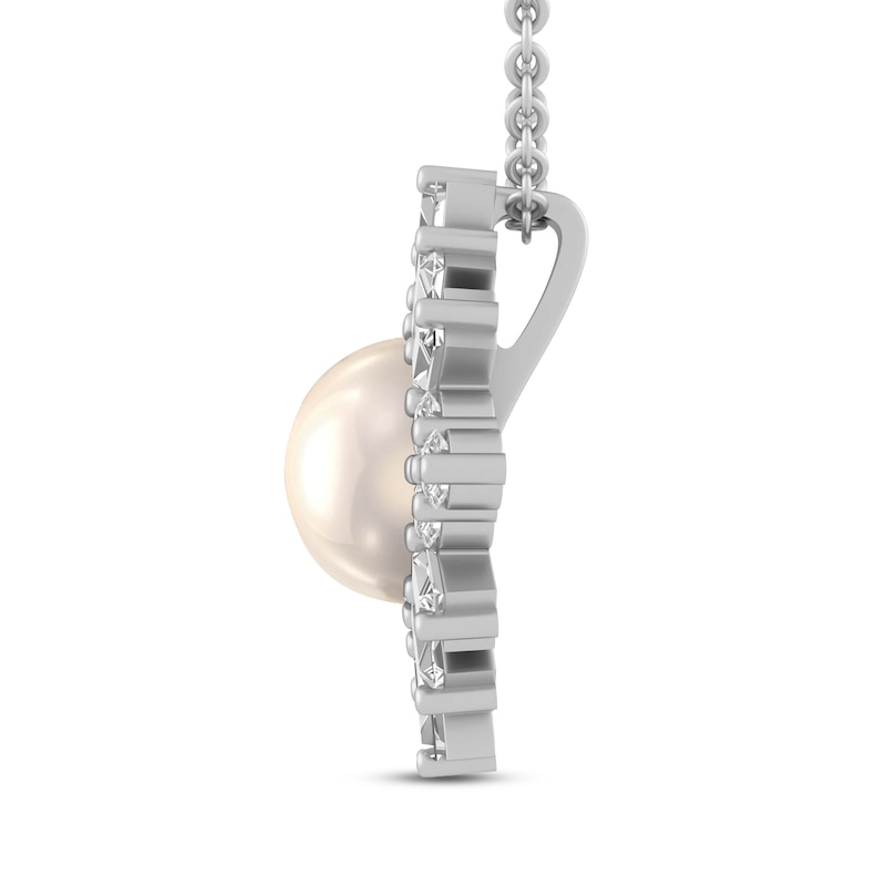 Main Image 2 of Cultured Pearl & White Lab-Created Sapphire Necklace Sterling Silver 18&quot;