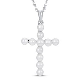 Freshwater Cultured Pearl Cross Necklace Sterling Silver 18"