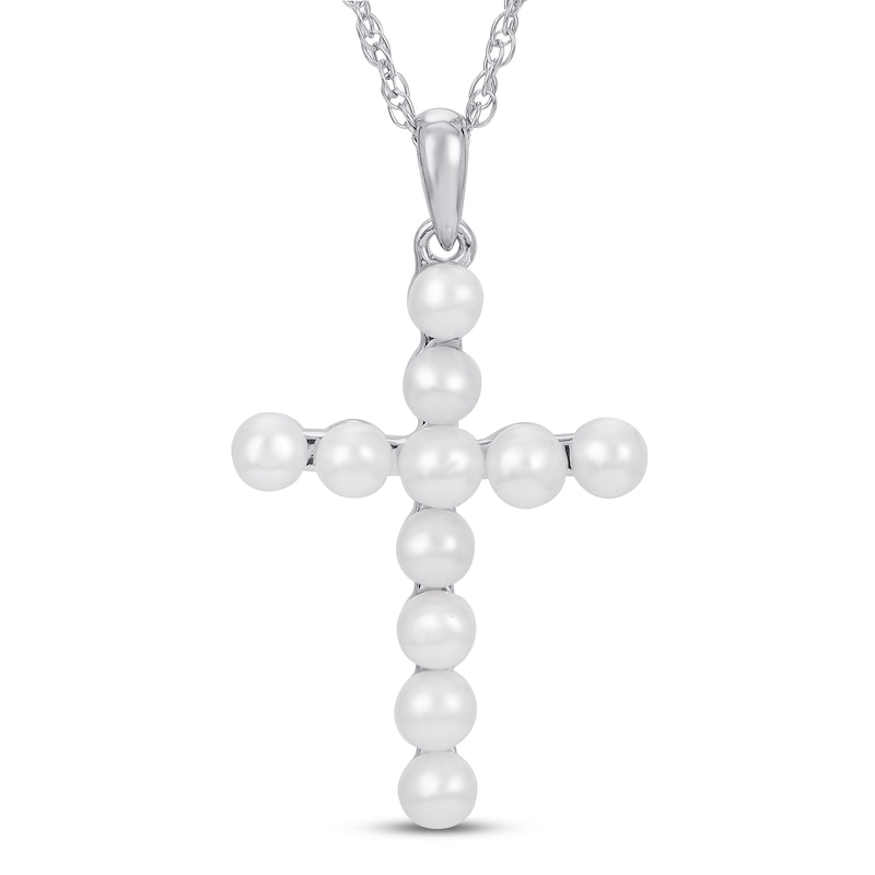 Main Image 1 of Freshwater Cultured Pearl Cross Necklace Sterling Silver 18"