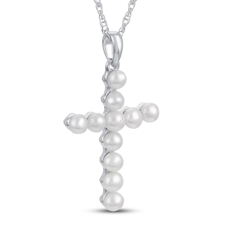 Main Image 2 of Freshwater Cultured Pearl Cross Necklace Sterling Silver 18"