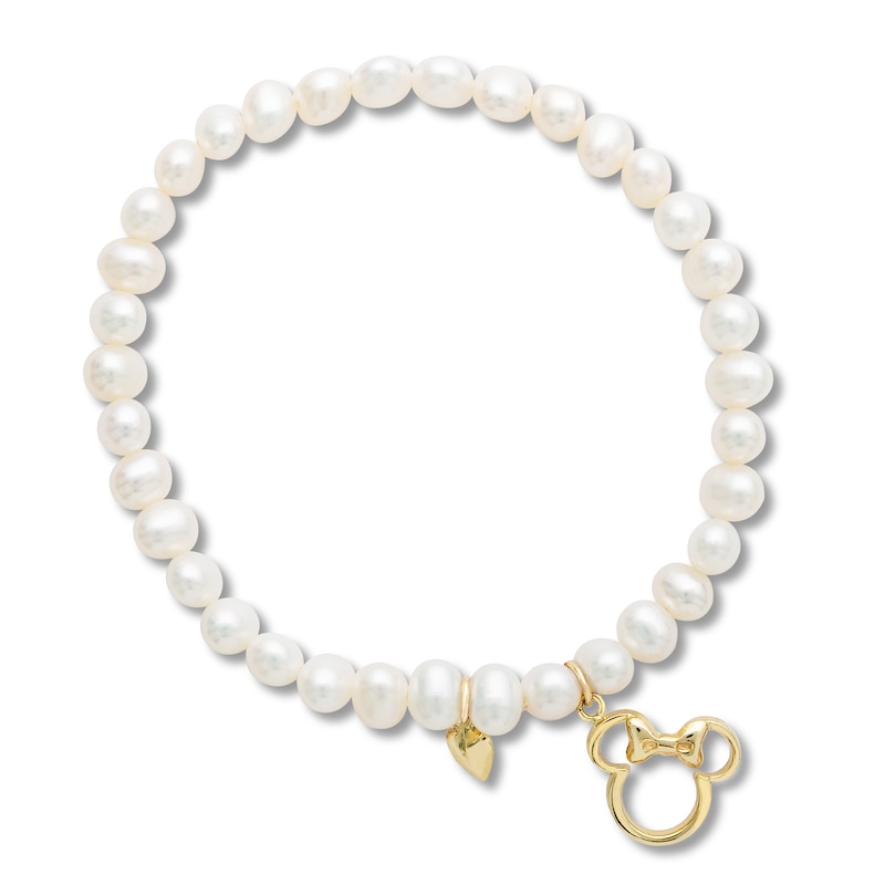 Main Image 1 of Children's Minnie Mouse Cultured Pearl Bracelet 14K Yellow Gold 4.5&quot;