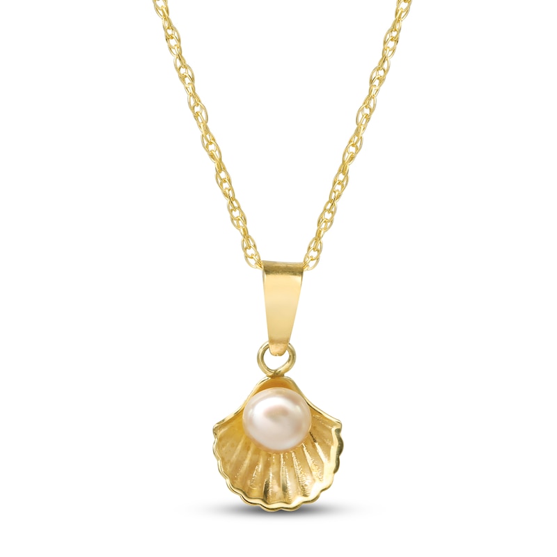 Children's Shell Cultured Pearl Necklace 14K Yellow Gold 13"