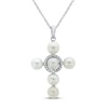 Thumbnail Image 1 of Cultured Pearl & White Lab-Created Sapphire Cross Necklace Sterling Silver 18&quot;