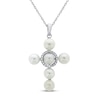 Thumbnail Image 0 of Cultured Pearl & White Lab-Created Sapphire Cross Necklace Sterling Silver 18"