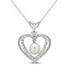 Thumbnail Image 1 of Cultured Pearl & White Lab-Created Sapphire Heart Necklace Sterling Silver 18&quot;