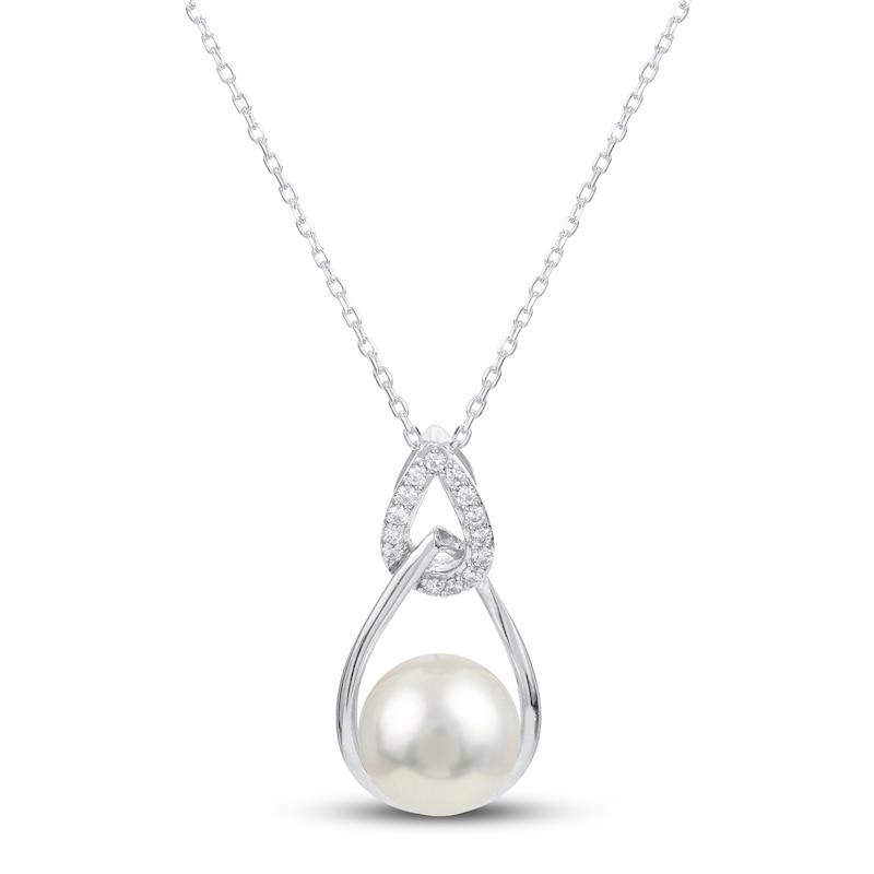 Cultured Pearl & White Topaz Raindrop Necklace Sterling Silver 18