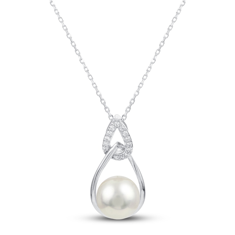Main Image 1 of Cultured Pearl & White Topaz Raindrop Necklace Sterling Silver 18&quot;
