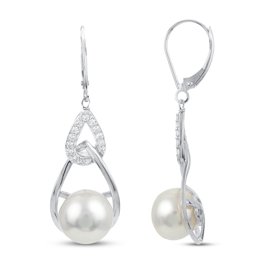 Cultured Pearl & White Topaz Raindrop Earrings Sterling Silver