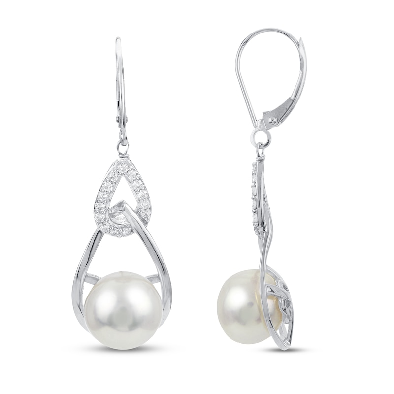Main Image 1 of Cultured Pearl & White Topaz Raindrop Earrings Sterling Silver