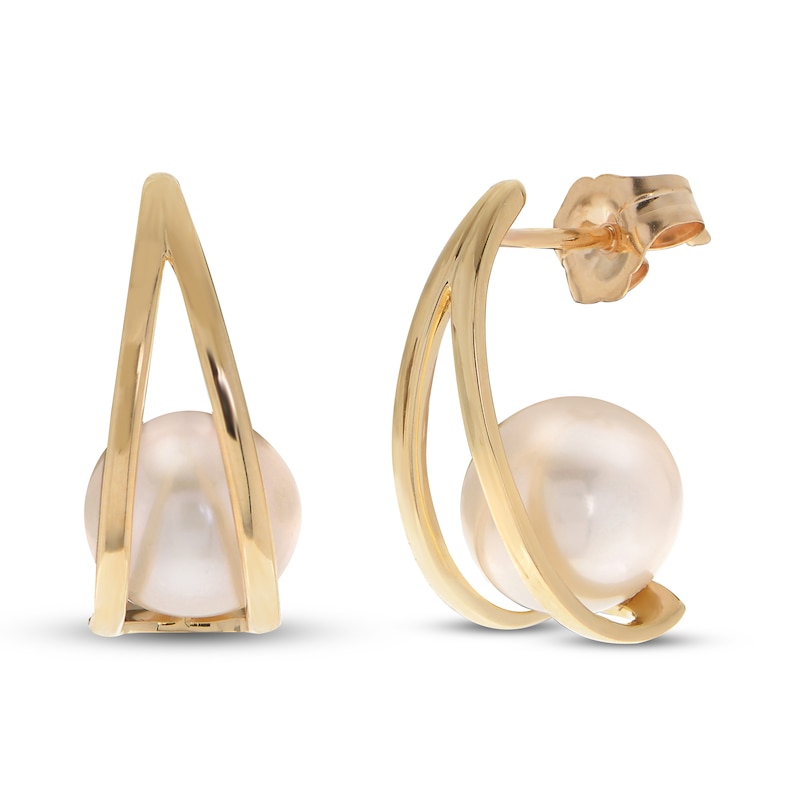 Cultured Pearl Half Hoop Earrings 10K Yellow Gold