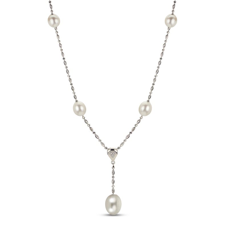 Main Image 1 of Cultured Pearl & White Topaz Y Necklace Sterling Silver 19.5&quot;