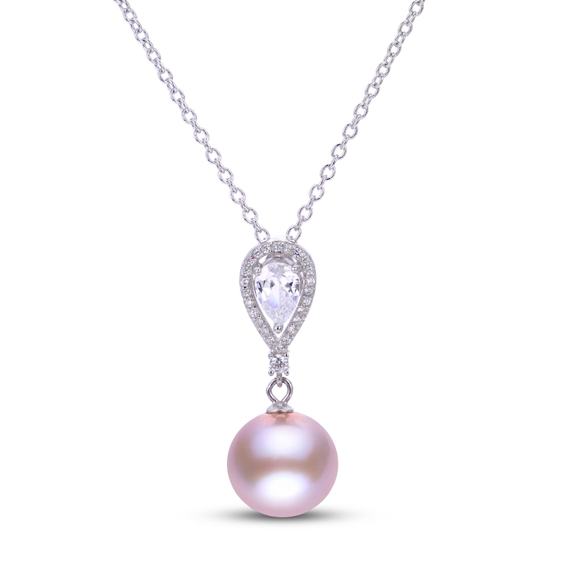 Main Image 1 of Pink Cultured Pearl & White Topaz Necklace Sterling Silver 19&quot;