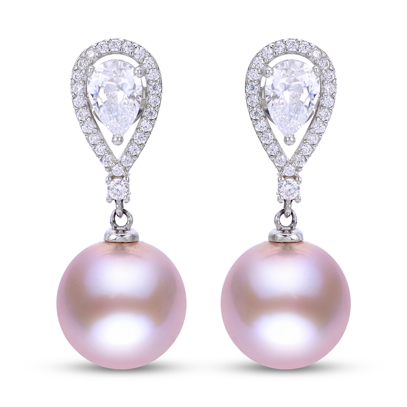 Main Image 1 of Pink Cultured Pearl & White Topaz Dangle Earrings Sterling Silver