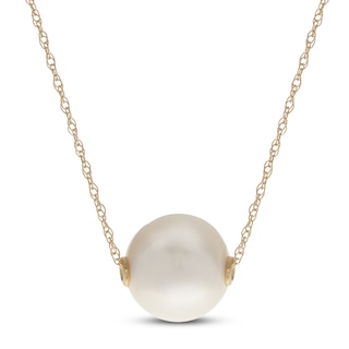 Cultured Pearl Solitaire Necklace 10K Yellow Gold 18"