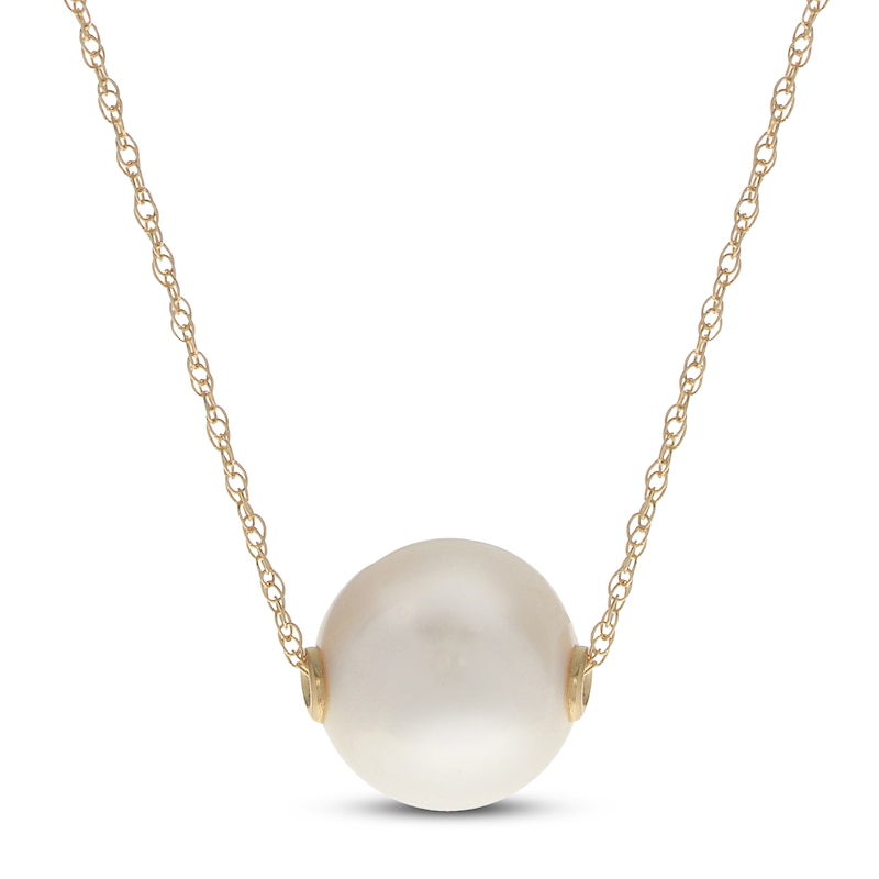 Main Image 1 of Cultured Pearl Solitaire Necklace 10K Yellow Gold 18&quot;