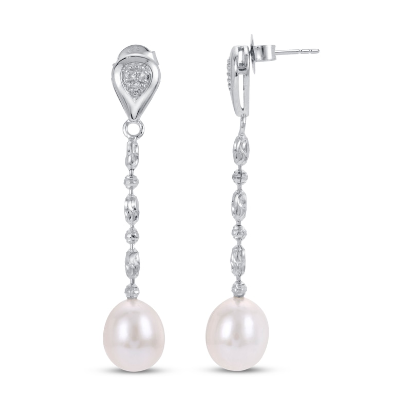 Cultured Pearl & White Topaz Dangle Earrings Sterling Silver