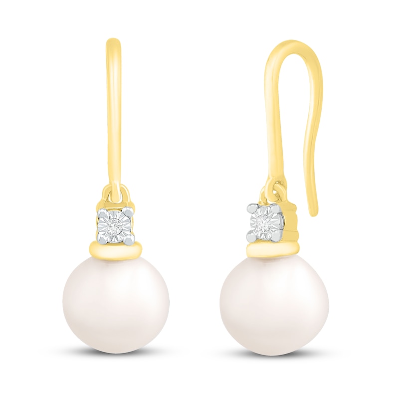 Main Image 1 of Cultured Pearl & Diamond Dangle Earrings 10K Yellow Gold