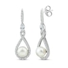 Thumbnail Image 1 of Cultured Pearl & White Lab-Created Sapphire Drop Earrings Sterling Silver