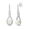 Thumbnail Image 0 of Cultured Pearl & White Lab-Created Sapphire Drop Earrings Sterling Silver