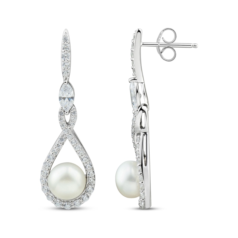 Cultured Pearl & White Lab-Created Sapphire Drop Earrings Sterling Silver