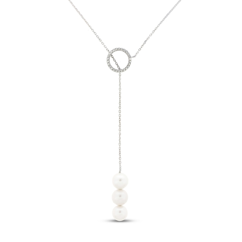 Main Image 1 of Cultured Pearl & White Lab-Created Sapphire Y Necklace Sterling Silver