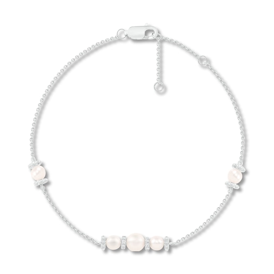 Cultured Pearl & Diamond Bracelet 1/10 ct tw Sterling Silver 7.5"