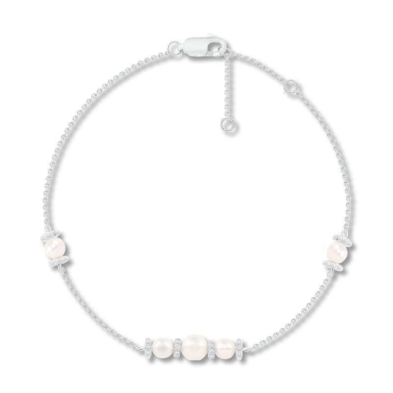 Main Image 1 of Cultured Pearl & Diamond Bracelet 1/10 ct tw Sterling Silver 7.5"