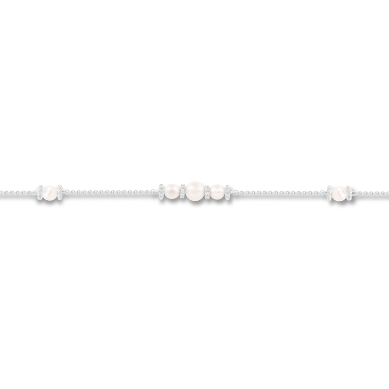 Main Image 2 of Cultured Pearl & Diamond Bracelet 1/10 ct tw Sterling Silver 7.5"