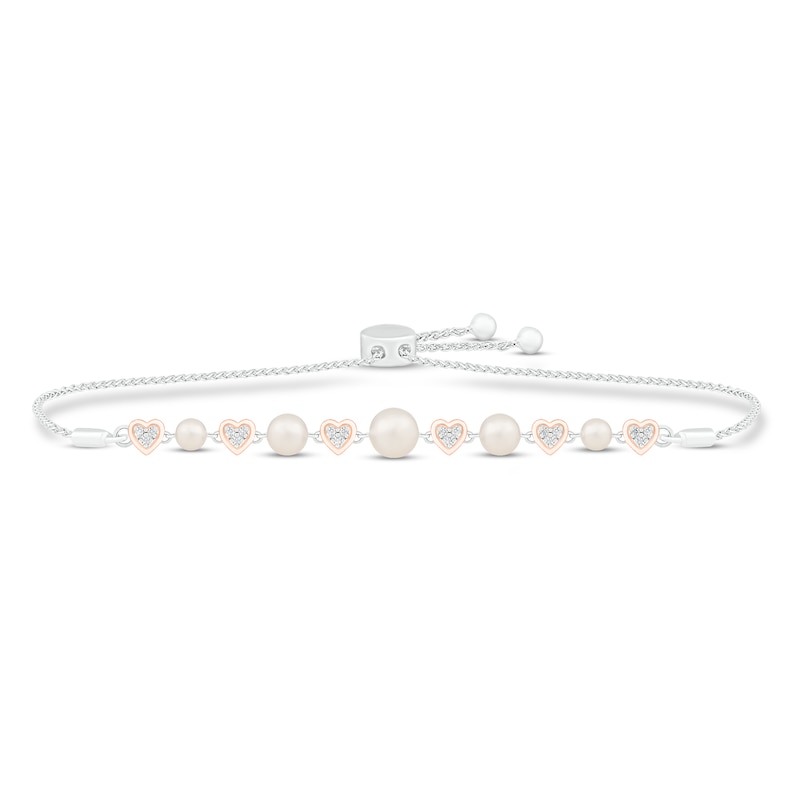 Main Image 1 of Cultured Pearl & Diamond Bolo Bracelet 1/10 ct tw Sterling Silver/10K Rose Gold