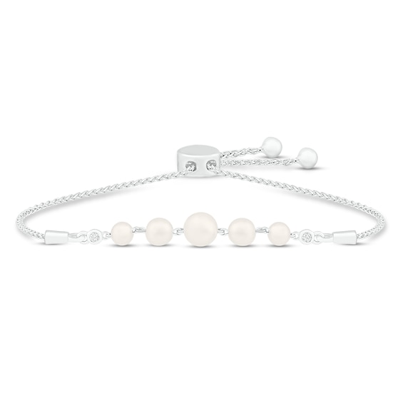Cultured Pearl & Diamond Bolo Bracelet Sterling Silver