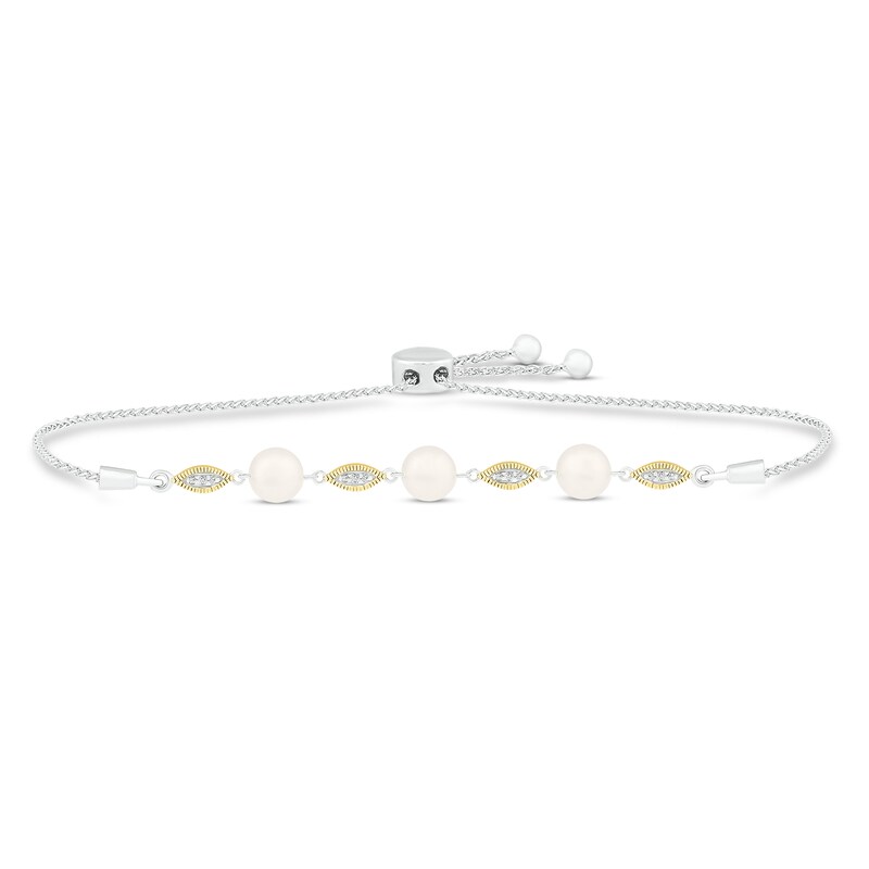 Main Image 1 of Cultured Pearl & Diamond Bolo Bracelet 1/20 ct tw Sterling Silver/10K Yellow Gold