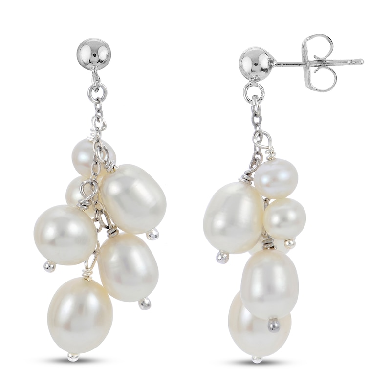 Cultured Pearl Cluster Dangle Earrings Sterling Silver