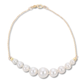 Cultured Pearl Graduated Bracelet 10K Yellow Gold 7.5"
