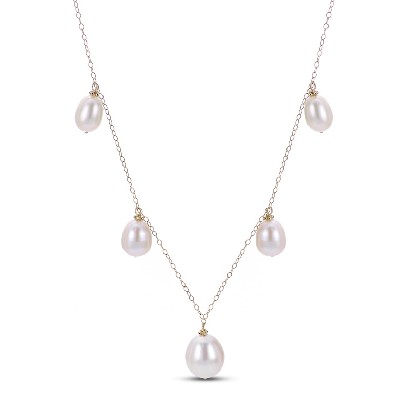 Main Image 1 of Cultured Pearl Drop Necklace 10K Yellow Gold 17.5&quot;