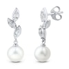 Thumbnail Image 0 of Cultured Pearl & White Lab-Created Sapphire Leaf Earrings Sterling Silver