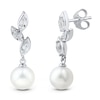 Thumbnail Image 1 of Cultured Pearl & White Lab-Created Sapphire Leaf Earrings Sterling Silver