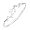 Thumbnail Image 1 of Cultured Pearl & White Lab-Created Sapphire Leaf Bangle Sterling Silver