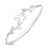 Thumbnail Image 2 of Cultured Pearl & White Lab-Created Sapphire Leaf Bangle Sterling Silver