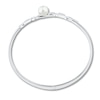 Thumbnail Image 3 of Cultured Pearl & White Lab-Created Sapphire Leaf Bangle Sterling Silver