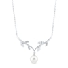 Thumbnail Image 0 of Cultured Pearl & White Lab-Created Sapphire Vine Necklace Sterling Silver 18"