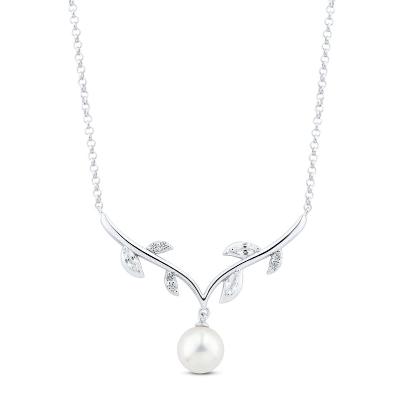 Sterling Silver Diamond & Created Sapphire Cultured Pearl Pendant Sterling Silver Diamond & Created Sapphire Cultured Pearl Pendant