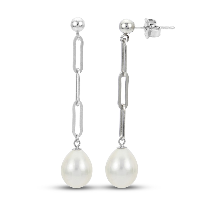 Main Image 1 of Cultured Pearl Paperclip Dangle Earrings Sterling Silver
