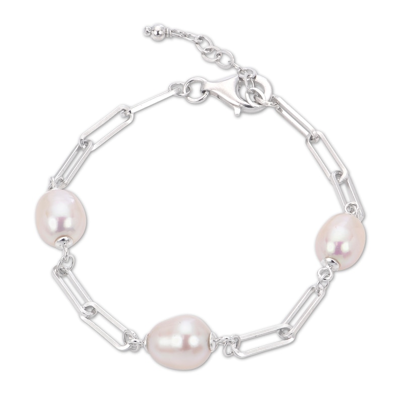 Main Image 1 of Cultured Pearl Paperclip Bracelet Sterling Silver 7.5&quot;